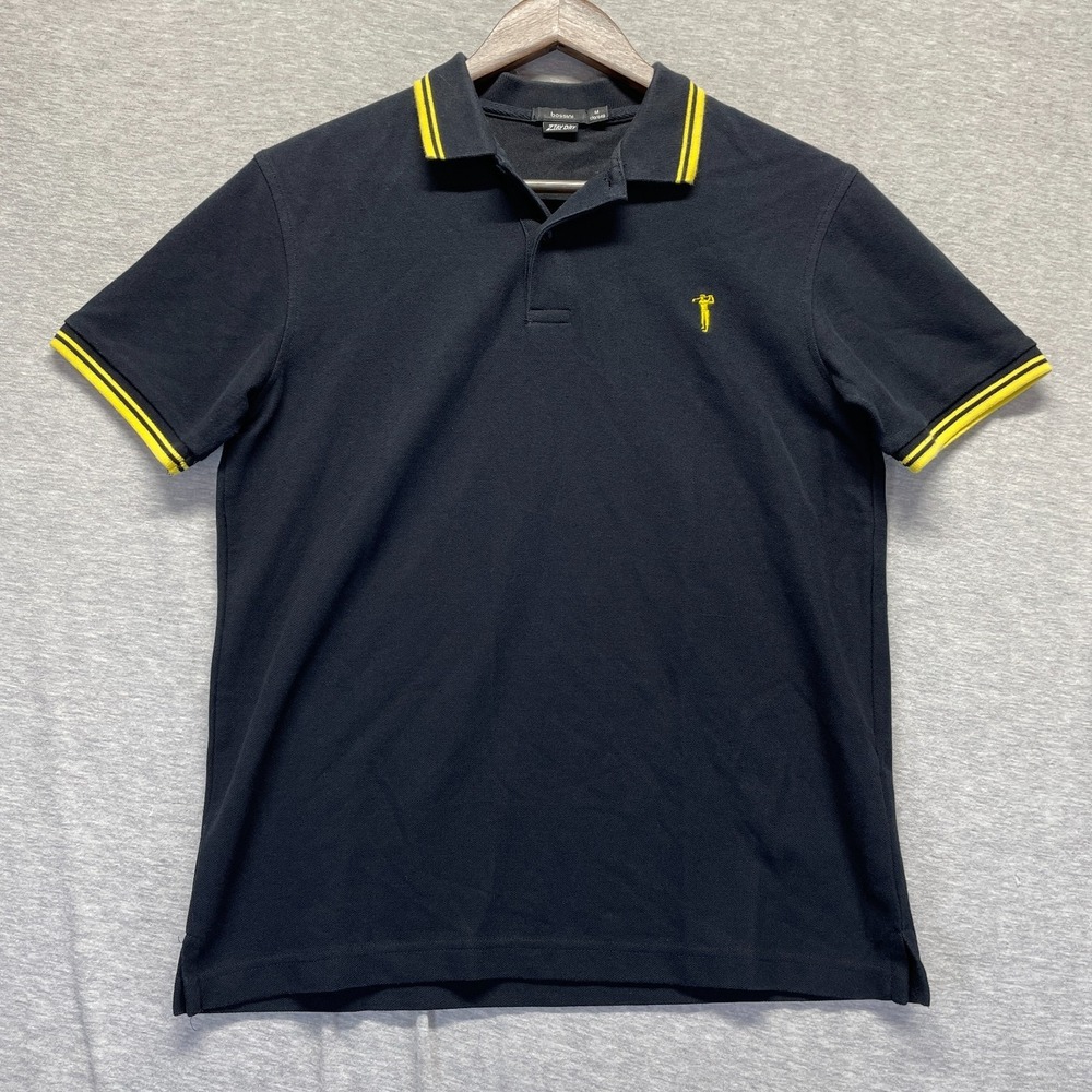 Bossini Polo Shirt Men's Medium Black Ztay Dry Golf Performance Embroidered Logo